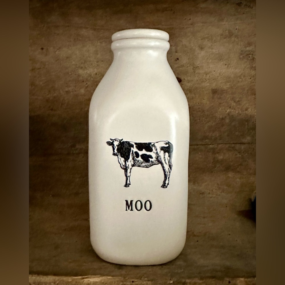 Rae Dunn MOO cow milk ceramic bottle